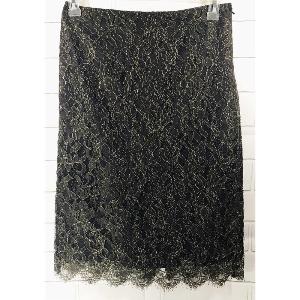 Banana Republic Lace Metallic Overlay Lined Skirt